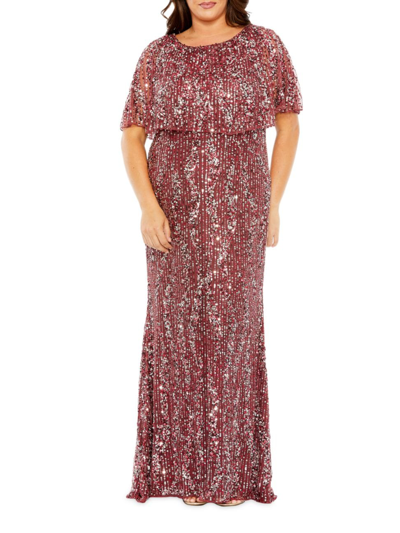 Shop Mac Duggal Women's Embellished Cape-sleeve Column In Mulberry