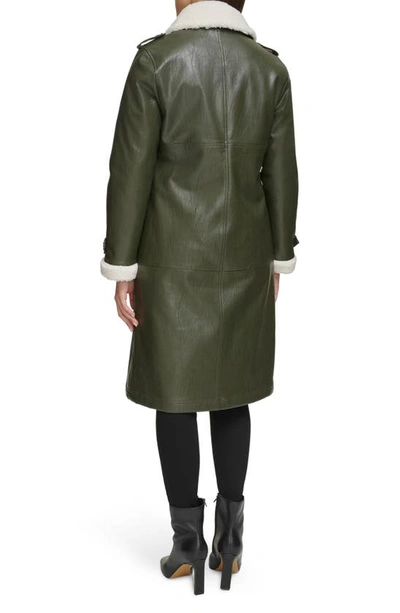 Kenneth Cole New York Faux Shearling & Faux Leather Trench Coat In Dark Olive