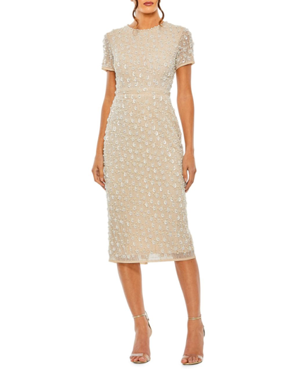 Shop Mac Duggal Women's Embellshed Short-sleeve Column Dress In Beige