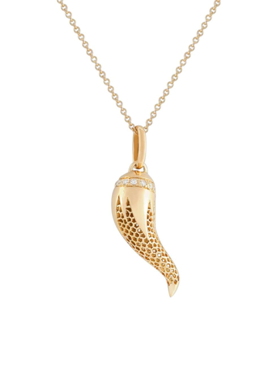Shop Rosmundo Women's Corno 18k Gold & Diamond Lucky Chilli Horn Necklace In Yellow Gold