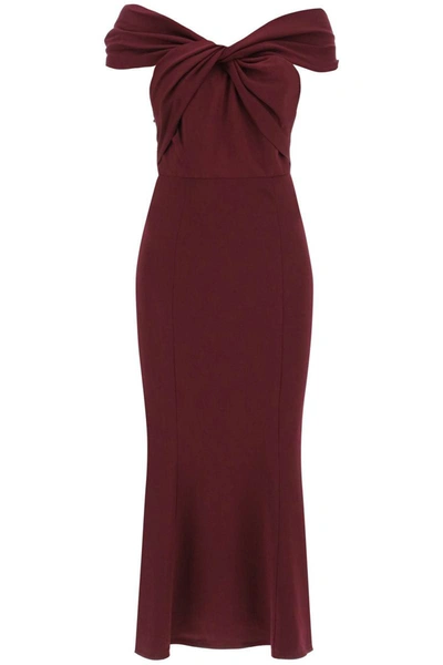 Shop Roland Mouret Stretch Cady Midi Dress With Twisted Detail In Purple
