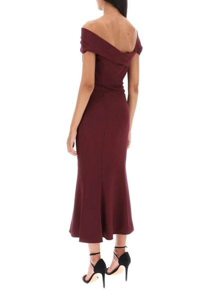 Shop Roland Mouret Stretch Cady Midi Dress With Twisted Detail In Purple