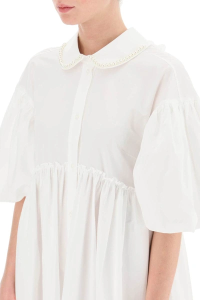 Shop Simone Rocha Poplin Dress With Puff Sleeves In White