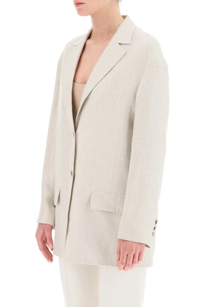 Shop Agnona Linen Blazer In Beige