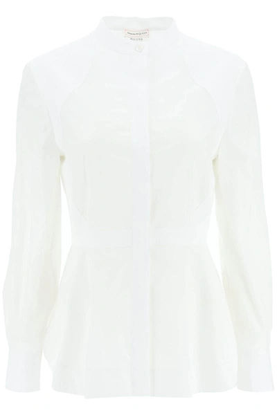 Shop Alexander Mcqueen Poplin Shirt With Pleated Detail In White