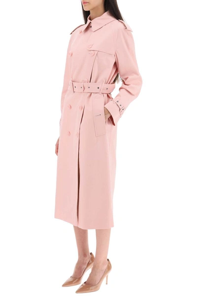 Shop Burberry Long Trench Coat In Cotton Gabardine In Pink