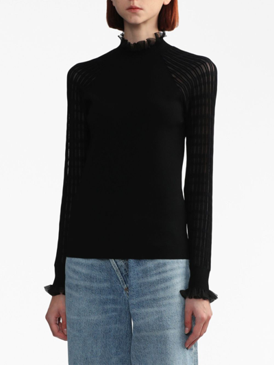 3.1 Phillip Lim Frilled-collar Fine-ribbed Jumper In Schwarz