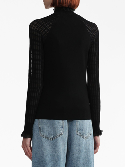 3.1 Phillip Lim Frilled-collar Fine-ribbed Jumper In Schwarz