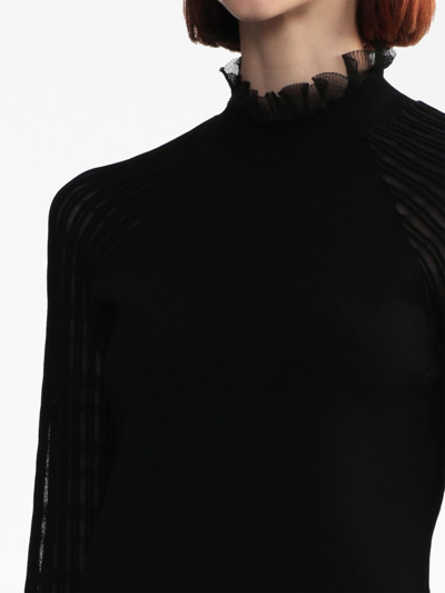 3.1 Phillip Lim Frilled-collar Fine-ribbed Jumper In Schwarz