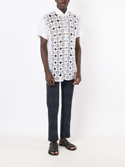 Amir Slama Crochet-panel Short-sleeved Shirt In White