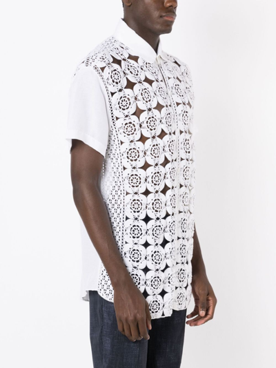 Shop Amir Slama Crochet-panel Short-sleeved Shirt In White