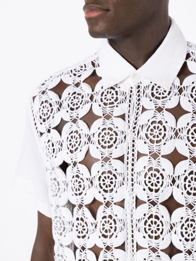 Shop Amir Slama Crochet-panel Short-sleeved Shirt In White