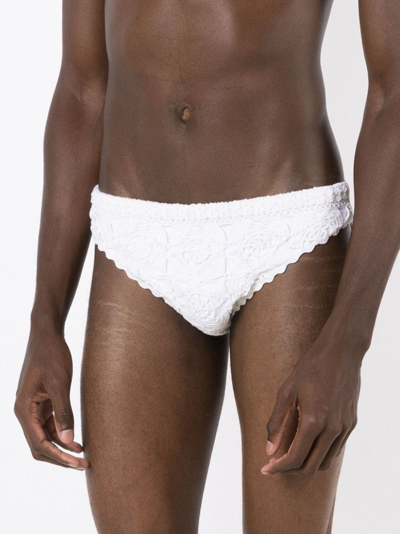 Shop Amir Slama Crochet-knit Swimming Trunks In White