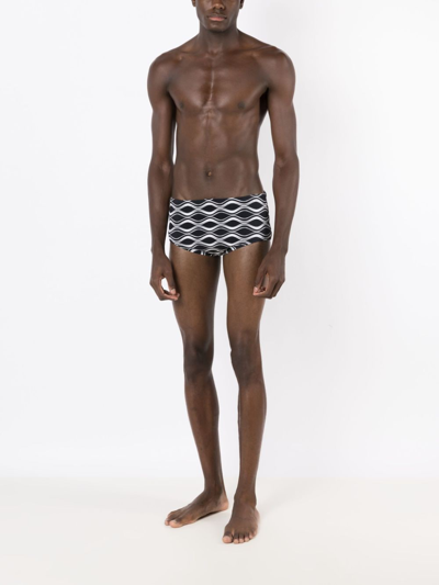 Shop Amir Slama Ondas-print Swimming Trunks In Black