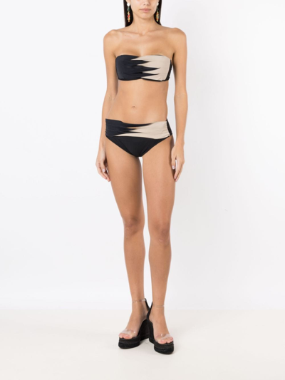 Shop Amir Slama Pleated Two-tone Bikini Set In Black