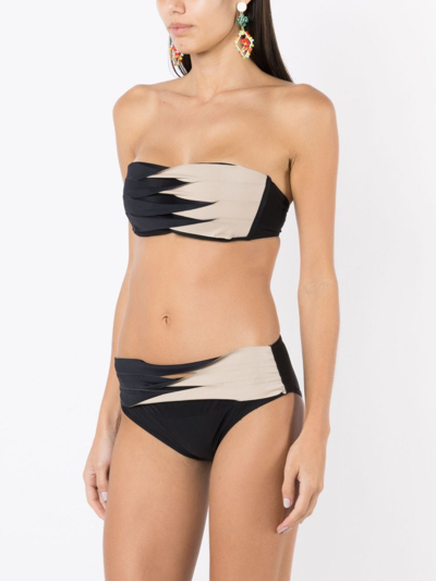 Shop Amir Slama Pleated Two-tone Bikini Set In Black