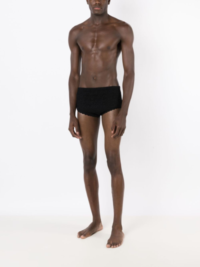 Shop Amir Slama Crochet-knit Swimming Trunks In Black