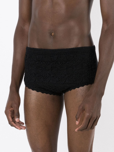 Shop Amir Slama Crochet-knit Swimming Trunks In Black