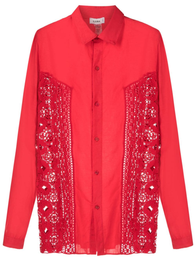 Shop Amir Slama Crochet-panel Long-sleeved Shirt In Red