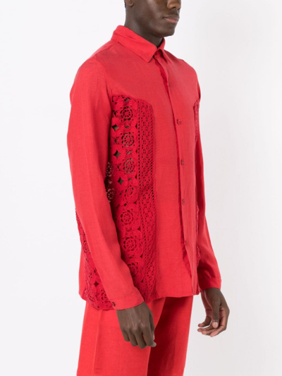 Shop Amir Slama Crochet-panel Long-sleeved Shirt In Red