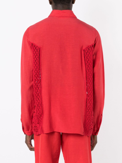 Shop Amir Slama Crochet-panel Long-sleeved Shirt In Red