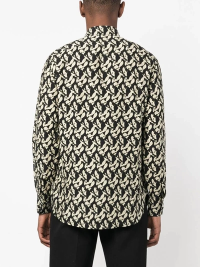 Saint Laurent Abstract-print Cotton Shirt In Noir Sable