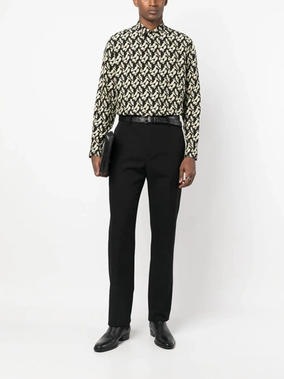 Saint Laurent Abstract-print Cotton Shirt In Noir Sable