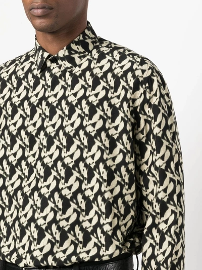 Saint Laurent Abstract-print Cotton Shirt In Noir Sable