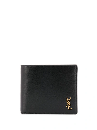 Shop Saint Laurent Men Logo Bi-fold Wallet With Coin Pouch In Black
