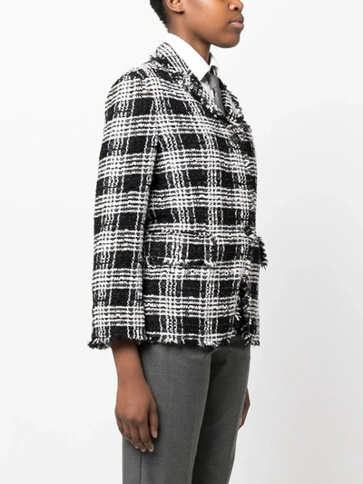 Shop Thom Browne Women Classic Sportcoat W/ Fray Finishing In Pow Check Chenille Tweed In Black 001