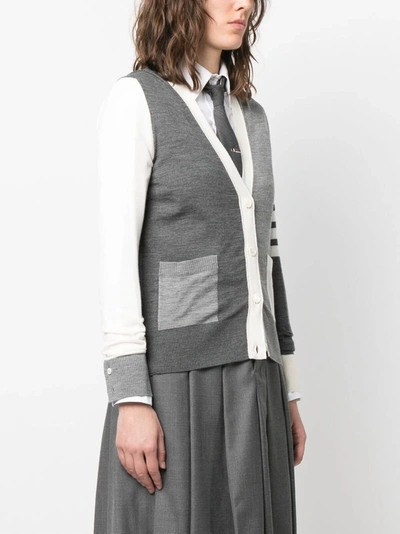 Shop Thom Browne Women Fun Mix Relaxed Fit V Neck Fine Wool Cardigan In 982 Tonal Grey