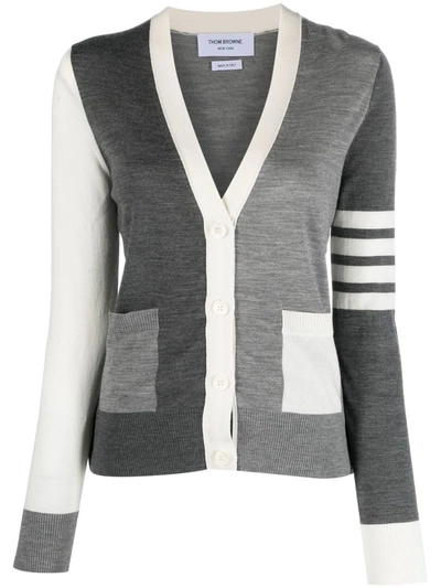 Shop Thom Browne Women Fun Mix Relaxed Fit V Neck Fine Wool Cardigan In 982 Tonal Grey