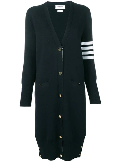 Shop Thom Browne Women Milano Stitch 4 Bar Merino Wool V-neck Long Cardigan In 415 Navy