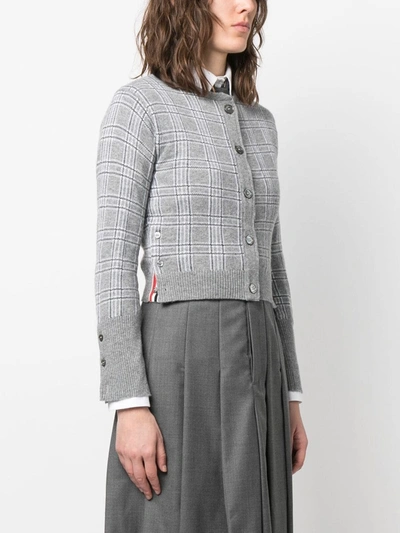 Shop Thom Browne Women Pow Jacquard Cropped Crew Neck Cardigan In Cashmere In Tonal Grey 982