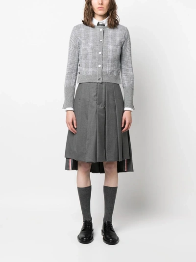 Shop Thom Browne Women Pow Jacquard Cropped Crew Neck Cardigan In Cashmere In Tonal Grey 982