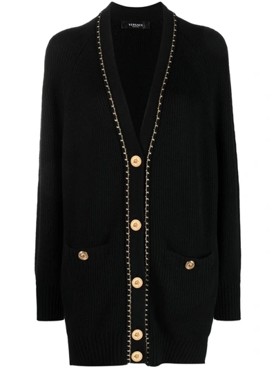 Shop Versace Women Essential Knit Long Cardigan In 1b000 Black