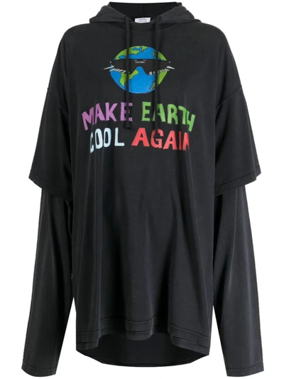 Shop Vetements Unisex Cool Earth Long Sleeve Hoodie In Washed Black