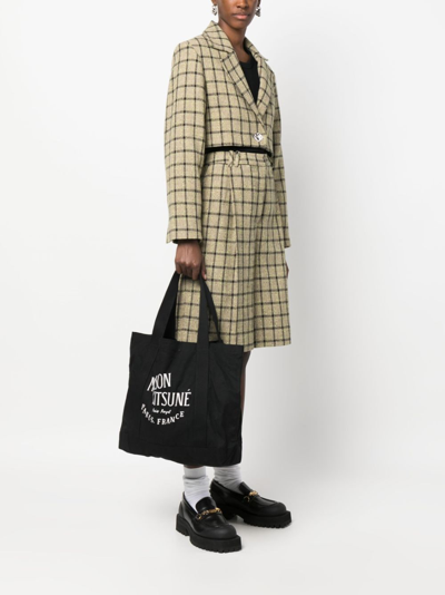 Shop Maison Kitsuné Logo-print Cotton Tote Bag In Black