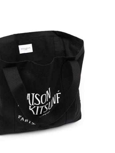 Shop Maison Kitsuné Logo-print Cotton Tote Bag In Black
