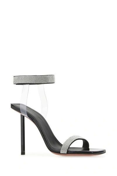 Shop Amina Muaddi Woman Embellished Fabric Rih Sandals In Silver