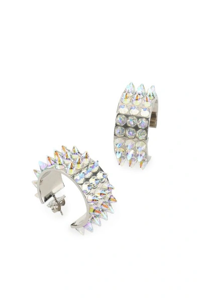 Amina Muaddi Silver Embellished Studded Earrings In Silver