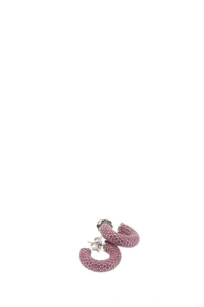 Shop Amina Muaddi Woman Embellished Metal Mini Cameron Earrings In Pink