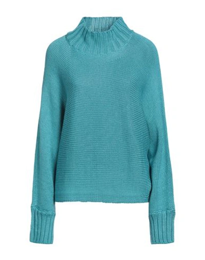 Alpha Studio Woman Turtleneck Azure Size 4 Merino Wool, Tencel In Blue