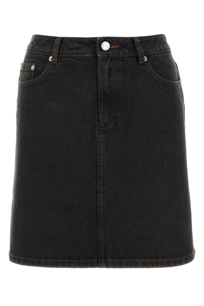 Shop Apc Black Denim Miniskirt In Lze Washed Black