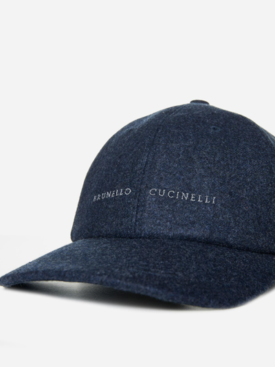 Shop Brunello Cucinelli Logo Wool Baseball Cap In Blue