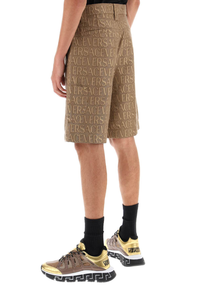 Versace Knee-length Shorts In All-over Pattern In Sand