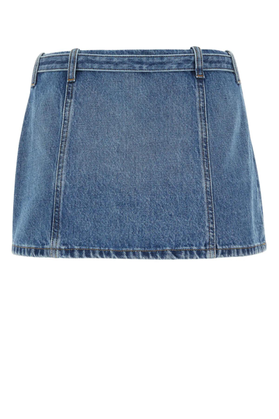 Shop Miu Miu Belted Denim Skirt In Azure