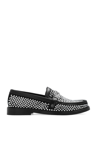 Shop Moschino Bejewelled Loafers In 00a