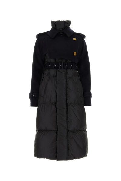 Sacai Black Wool Melton X Padded Coat | ModeSens