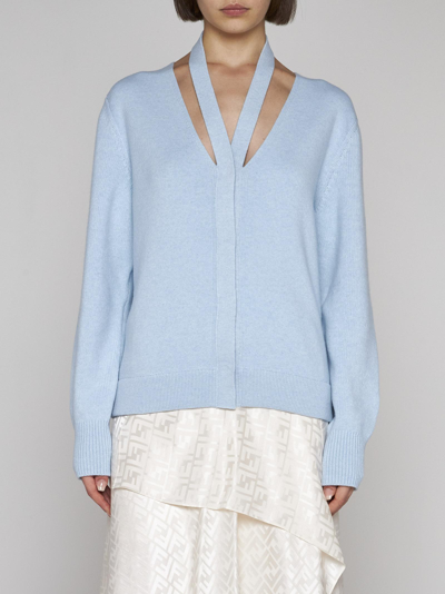 Shop Fendi Wool And Cashmere Cardigan In Blue